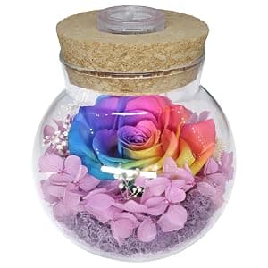 Preserved Real Roses with Colorful Mood Light Wishing Bottle, Eternal Rose,Never Withered Flowers, Table Decor,Christmas Anniversary Valentine's, Blue 4.3inch, 1pcs B07DT2GBT2