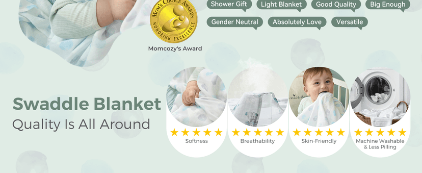 Breathable & Skin-Friendly 2-Layer Gauze Receiving Blankets, Swaddle Blanket for Baby Shower Gifts & Baby Registry Essentials Momcozy Muslin Swaddle Blankets, 3-Pack, Large 47"x47" Cuddle Buddies B0DRD4T9VZ
