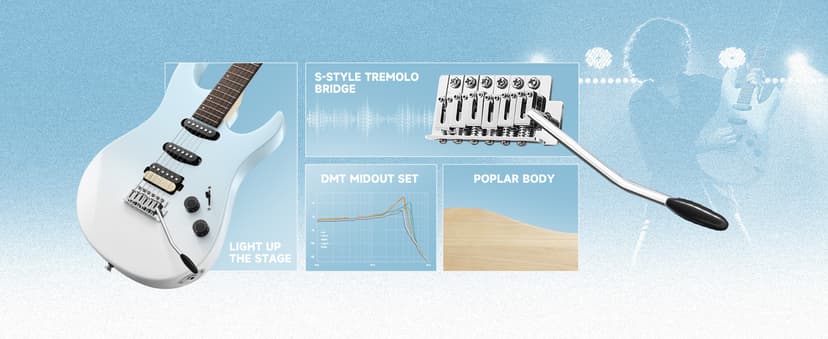 Donner DMT-66 39 Inch Full Size Electric Guitar for Beginner, Starter Electric Guitar Kit with Bag, Gradient Blue