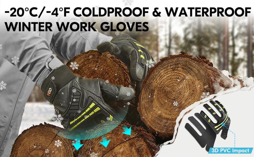 Vgo... -4℉ or above Winter Waterproof High Dexterity Heavy Duty Mechanic Glove, Anti-vibration, Anti-abrasion, Touchscreen (1 Pair,L,Brown,GA8954FW)