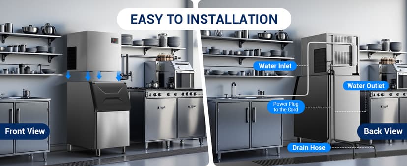 Commercial Ice Maker, 760 LBS/24h with 560 LBS Storage Bin, 156 Ice Cubes Ready in 5-15 min, Self Cleaning Stainless Steel Industrial Ice Machine for Bar Restaurant Cafe