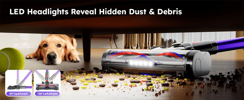 Cordless Vacuum Cleaner, 500W 50KPA 60Mins Vacuum Cleaners for Home, Self-Standing Stick Vacuums with LED Display, Anti-Tangle, Lightweight, Rechargeable Wireless Vacumm for Pet Hair Carpet Floor