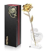 Gold Dipped Rose Real 24K Gold Rose, Genuine One of a Kind Rose Hand Dipped in 24K Golden Roses Romantic Gifts for Women in Her Birthday Anniversary Day Mothers Day