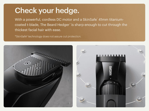 MANSCAPED MANSCAPED® The Beard Hedger® Premium Men's Beard Trimmer, 20 Length Adjustable Blade Wheel, Stainless Steel T-Blade for Precision Facial Hair Trimming, Cordless Waterproof Wet/Dry Clipper