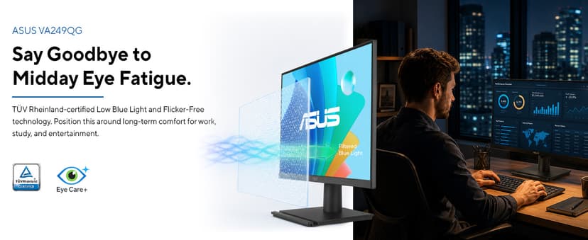ASUS 24” 1080P Computer Monitor (VA249QG) – IPS, Full HD, 120Hz, 1ms, Adaptive-Sync, 99% sRGB, Speakers, HDMI, DisplayPort, VGA, Low Blue Light, Flicker-Free, VESA Mountable, 3yr Warranty
