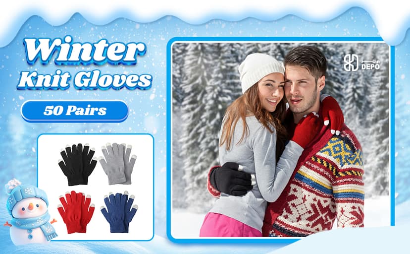 Handepo 50 Pairs Winter Gloves Bulk Knit Stretchy Warm Touchscreen Gloves Multicolor for Men Women Running Cycling Driving
