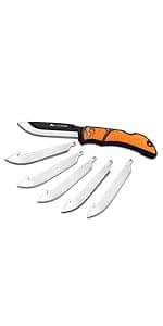 OUTDOOR EDGE OUTDOOR EDGE 3.5" RazorLite EDC Knife. Pocket Knife with Replaceable Blades and Clip. The Perfect Hunting Blade for Skinning Deer. Blaze Orange with 6 Blades