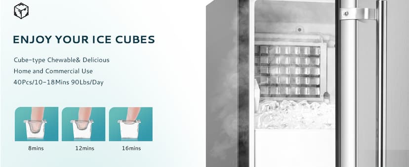 EUHOMY 15" W Commercial Under Counter Ice Maker Machine, 90 Lb/Day Auto-Cleaning & 24H Timer, Gravity Drainage,Stainless Steel Built-in Freestanding Ice Maker, 24 Lb Bin, Ideal for Commercial & Home