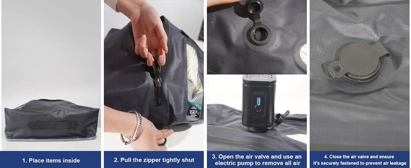 Vacuum Bags for Travel with Electric Pump,34L Waterproof Compression Bags for Carry On Suitcases and Backpack for Air Travel Vacation Camping Boating Outdoor Sports 2 Pack