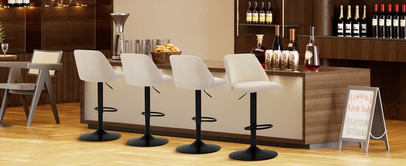 COLAMY Bar Stools Set of 4, Modern Swivel Bar Chairs, Adjustable Upholstered Barstools Counter Height with Full Backrest for Bar, Dining Room, Kitchen Island, Beige