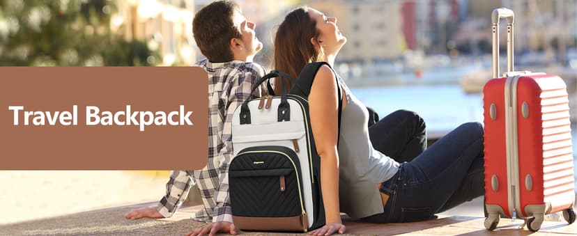 Laptop Backpack for Women Bag - 15.6 inch Work Travel Backpack with USB Charger College Bookbag Waterproof Business Computer Backpack Anti-theft Casual Backpacks for Nurse Teacher Beige Black Brown