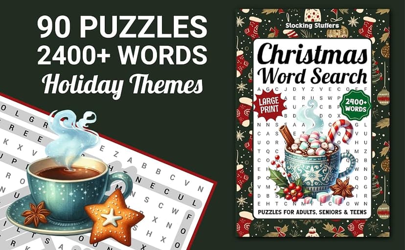 Christmas Word Search Puzzles For Adults Large Print: 2400+ Winter Holiday Themed Words To Find, Fun White Elephant Gifts And Stocking Stuffers For Seniors, Men & Women B0FP9G9NY6
