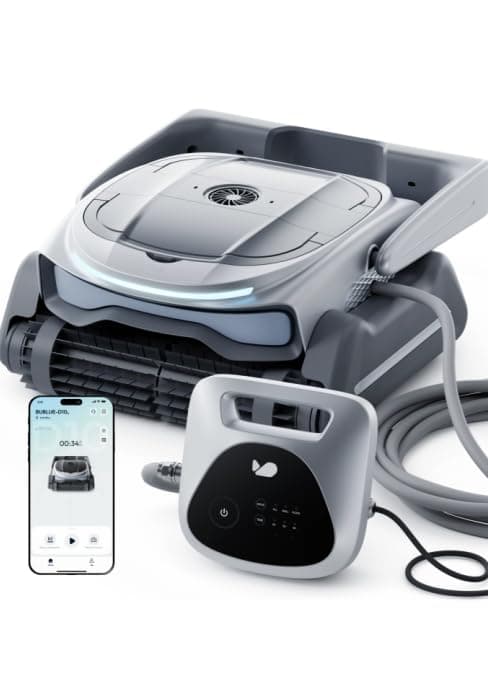 (2026 Upgrade) BUBLUE F10 Pool Surface Skimmer Robot,Robotic Pool Skimmer with App Control,Powerful Suction,5L Filter,Dual Cleaning Modes, AI Navigation,Ideal for In-Ground & Above-Ground Pools,White
