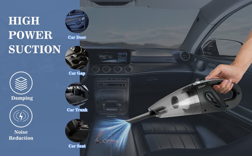 Hiluce Car Vacuum Portable Cordless, Handheld Vacuum Cleaner High Power for Wet and Dry, USB Rechargeable Lightweight Cordless Vacuum, 0.45L Capacity Storage Bag,for Car/Stairs/Pet Hair(Black Silver)