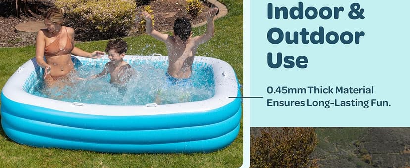Premium Large Inflatable Pool with Soft Floor, Handles and Drain for Adults and Kids, 90"x60"19" Durable Blow Up Outdoor Swimming Pool for Backyard, Summer Gift, Family Size Kids Pool