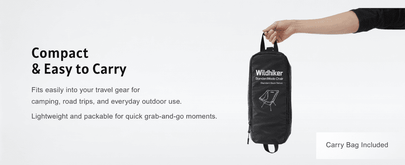 Wildhiker Lightweight Camping Chair – Folding Portable Chair for Adults, 2.16 lbs with Square Base and Carry Bag for Travel, Fishing, Motorcycle, Festival– Black