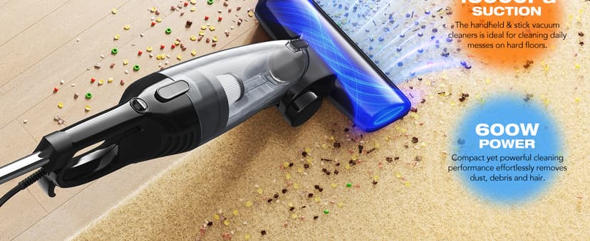 Avvnee Corded Stick Vacuum Cleaner – 15000Pa Strong Suction 600W Motor, Ultra-Light 3 lbs Design for Pet Hair, Hard Floors & Low-Pile Rugs | Includes Crevice Tool, 1L Dust Cup, 16.7ft Cord (Black)