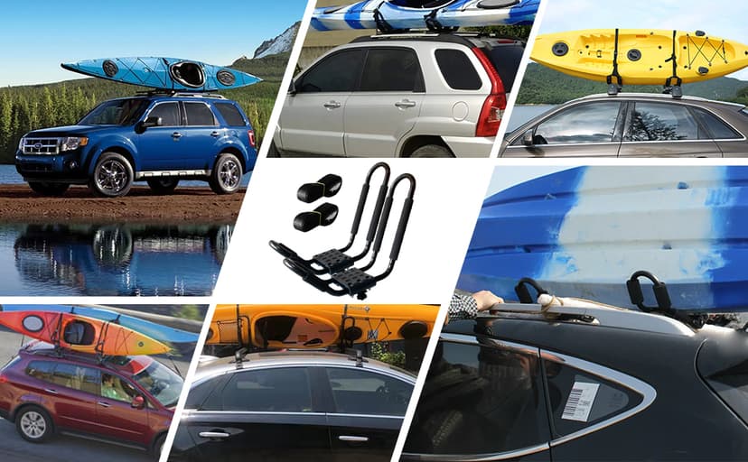 Kayak Roof Rack, 2 Pair J-Bar Roof Rack with 4 Ropes. Heavy Duty Kayak Roof Carrier for Your Canoe SUV and Trucks