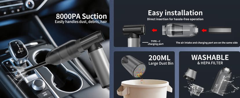 Compressed Air Duster, 2-in-1 Duster Blower & Vacuum with 320000RPM Super Power, Electric Air Duster Rechargeable, 3-Gear Adjustable Air Blower for Keyboard, Computer, Car, Home, and Outdoor Cleaning