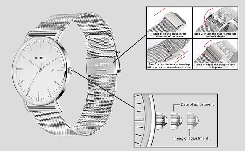 BUREI Men Wrist Watches Fashion Minimalist Analog Quartz Waterproof Watches for Men