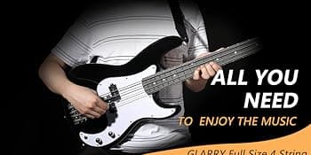 GLARRY Full Size Electric Bass Guitar Beginner Kit 4 String Exquisite Basswood Bass with 20W AMP, Cable, Strap, Bag and Accessories (Black, 39"Right Handed)