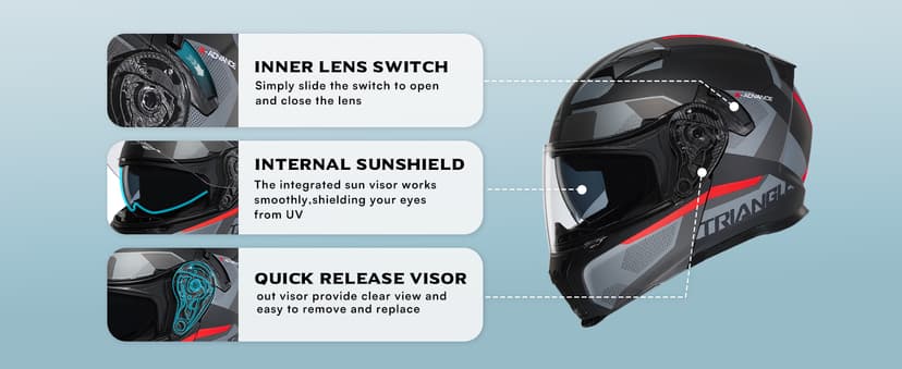 TRIANGLE Modular Motorcycle Helmets for Men Flip Up Full Face Helmet Dual Visor with Internal Sunshield DOT Approved