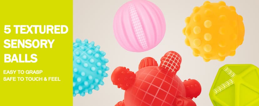 Jyusmile Baby Toys 6-12 Months, Montessori Toy for Babies 6-12 Months, Incl Stacking Building Blocks & Soft Infant Teething Toys & Sensory Balls for Toddlers 0-3-6-9-12 Month B0B2P5GK1Y