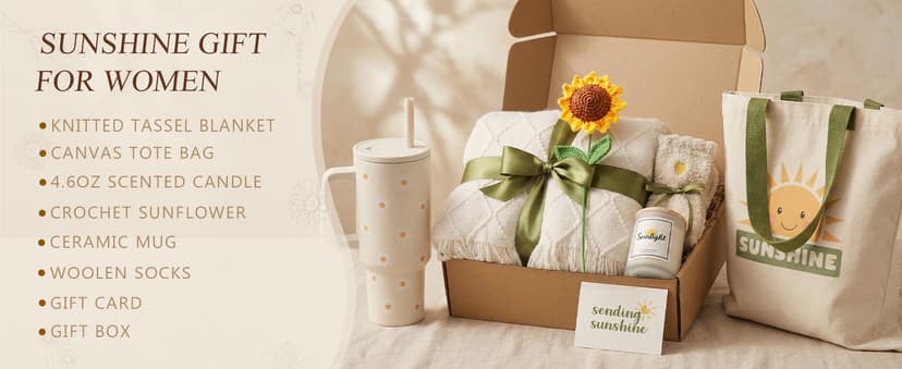 Box of Sunshine Sunflower Gifts for Best Friends, Get Well Soon Basket Thinking of You Self Care Gift Boxes for Women Mom Sunshine Gift Baskets Get Well Care Package Birthday Gifts for Women Friend B0FZK9V5JH