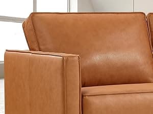 Valencia Varese 90" Full Leather Couch Cognac Tan Brown- Italian Nappa Leather Modern Cloud Couch for Living Room/Apartment Furniture