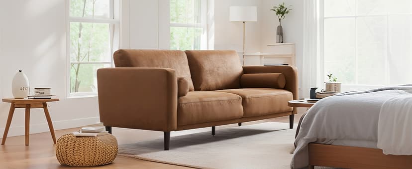 HIFIT Sofa Couches, 79” Mid-Century Modern Couch, Breathable Faux Leather Couch with Upholstered Cushions/Pillows, 3-Seat Sofas & Couches, for Living Room Apartment Office, Brown