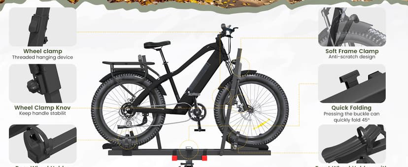 Bike Rack for Car,200lbs Capacity for 2 EBike with Anti Theft Lock Foldable Tilt Design Hitch Bike Rack,Up to 5-Inch Fat Tire for 2'' Receiver