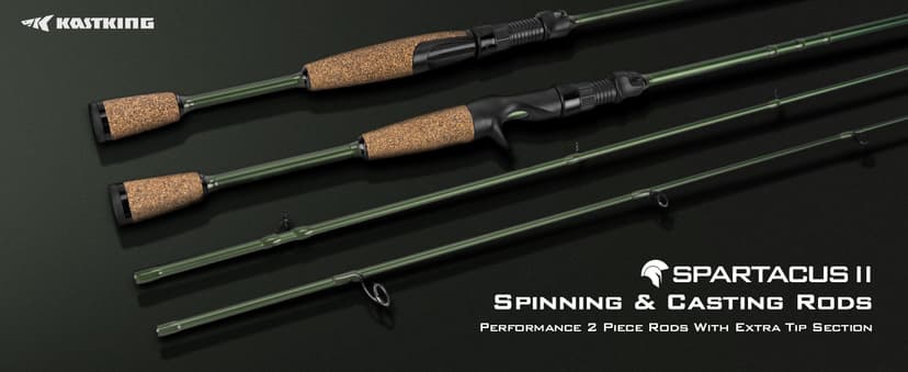 KastKing Spartacus II Fishing Rods - IM6 Graphite Blanks Casting & Spinning Rods, 2-Piece Rods with Extra Tip Section, PTS Power Transition System, KastFlex Technology, Rubber Cork Handle