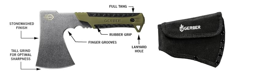 Gerber Gear Pack Hatchet - 3.5" Steel Blade Axe with Full Tang - Survival, Bushcraft and Camping Gear - with Mountable Nylon Sheath - Brown