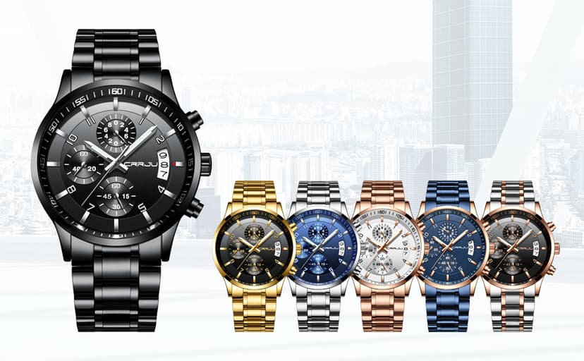 CRRJU Men's Fashion Stainless Steel Watches Date Waterproof Chronograph Wristwatches,Stainsteel Steel Band Waterproof Watch