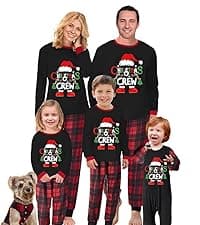 Awoscut Christmas Family Matching Pajamas Sets Christmas PJ's Letter Print Top and Plaid Pants Jammies Sleepwear