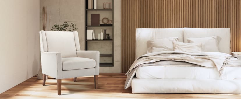COLAMY Modern Wingback Living Room Chair, Upholstered Fabric Accent Armchair, Single Sofa Chair with Lounge Seat and Wood Legs for Office/Bedroom/Reading Spaces, Beige