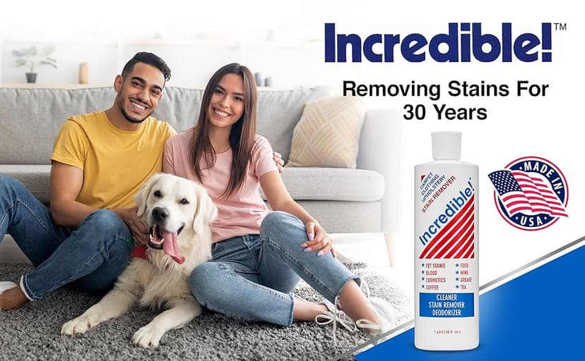 INCREDIBLE! Stain Remover - Instant Spot Remover For New and Old Stains - Blood, Red Wine, Coffee, Urine, Cosmetics, Pet Stains and Odor Eliminator - Carpets, Mattress, Laundry, 16.oz (2 Pack)
