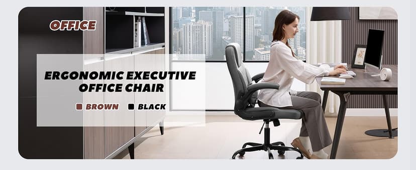 Executive Office Chair PU,Leather Office Chair with Wheels,360° Swivel Rolling Chair with Padded Arms,Ergonomic Computer Chair with Lumbar Support for Short People Use (Grey)