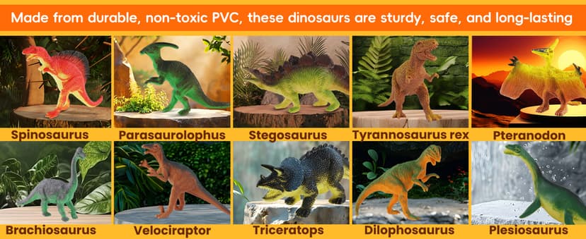 Zippytots Dinosaur Toys for Kids 3-5, 10 PCS Realistic Plastic Dinosaur Figure Toy Set Including T-Rex, Stegosaurus, Spinosaurus, Ideal Gift for Toddle
