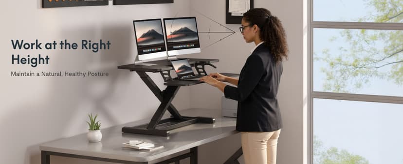 FLEXISPOT 32" Standing Desk Converter, Space-Saving Desktop Riser for Home Office, Sit Stand Computer Workstation for Laptop & Dual Monitor Setup, Black