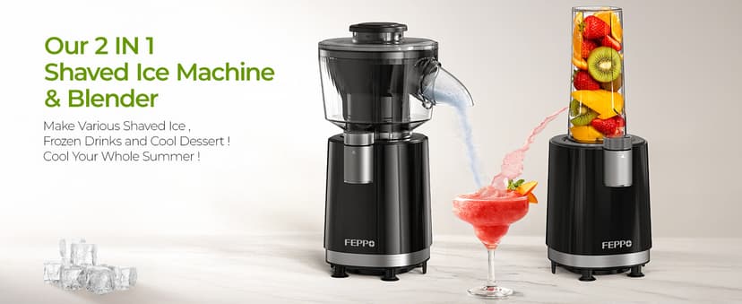 FEPPO Snow Cone Machine & Smoothie Blender 2 in 1, 700W Powerful Shaved Ice Machine Slushine Machine, Frozen Margarita Machine with Stainless Steel Blade, Smoothie Recipe, for Home Kitchen Party