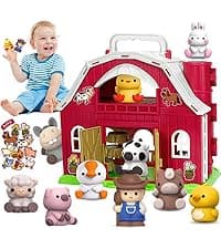 Aigybobo Farm Animals Big Barn Toys for 1 2 3 Year Old, Toddler Montessori Learning Toy, Farm Playset with Animal Figures and DIY Stickers, Christmas Birthday Gift for Baby Boys Girls Age 12-18 Months
