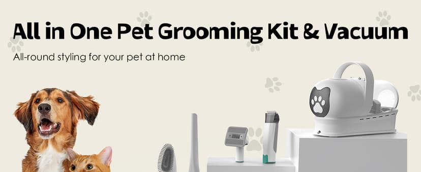 Dog Grooming Kit, Pet Grooming Vacuum with Pet Clipper Nail Grinder, Dog Hair Vacuum with 6 Pet Grooming Tools for Dogs Cats Shedding Grooming