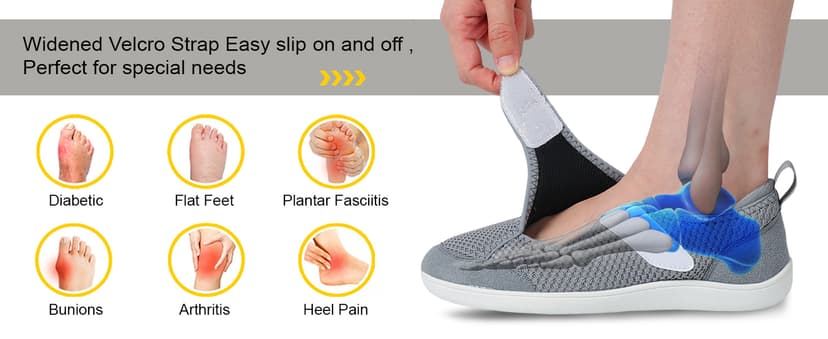 LeIsfIt Womens Wide Diabetic Shoes Adjustable Barefoot Walking Shoes Breathable Zero Drop Sneakers for Wide Width Arthritis Edema Feet