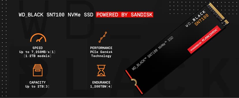 WD Black SN7100 2TB NVMe SSD - Gen4 PCIe, M.2 2280, Up to 7,250 MB/s Read, Up to 6,900 MB/s Write, Next Gen TLC 3D NAND, for Laptops, Handheld Gaming Devices - WDS200T4X0E