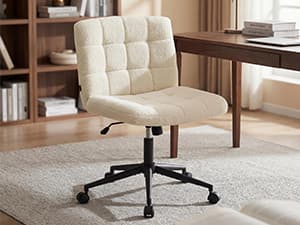 Furnimart Swivel Criss Cross Legged Chair with Wheels for Home Office, Wide Armless Desk Chair Height Adjustable Comfy Seat for Desk,Vanity, Bedroom, Faux Fur White