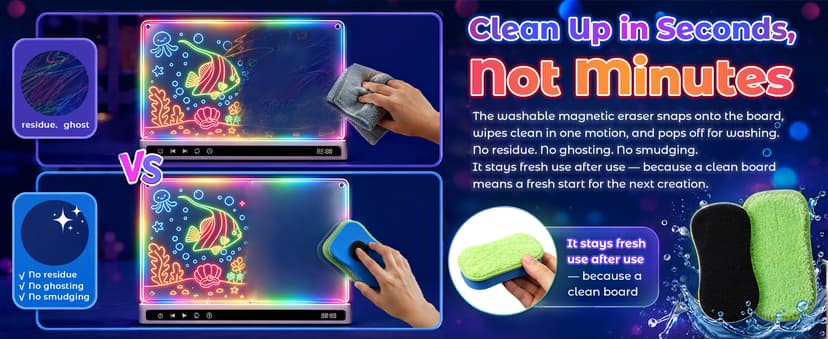 USB-C Rechargeable, 3mm Acrylic Surface, 7 Markers, Tracing Book, Clean Kit, Washable Eraser KVXAJWOT 16" LED Drawing Board, 16 Light Modes, 8 Colors, Built-in Stand B0H9L6KVJH