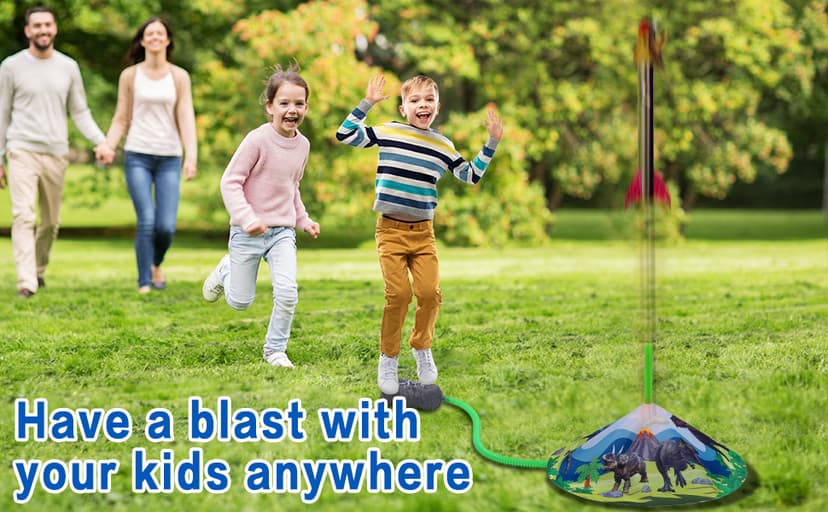 Dinosaur Toy Rocket Launcher for Kids - Launch Up to 100 Ft, 4 Rockets, Outdoor Outside Toys for Kids, Dinosaur Toys, Birthday Gifts for 3 4 5 6 7 8-12 Year Old Boys Girls
