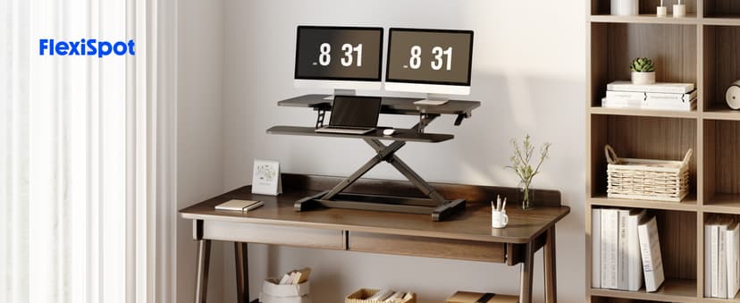 FLEXISPOT 32" Standing Desk Converter, Space-Saving Desktop Riser for Home Office, Sit Stand Computer Workstation for Laptop & Dual Monitor Setup, Black