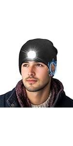Bluetooth Beanie with Light, Headlamp Hat with Headphones and Built-in Speaker Mic, Unique Christmas Gifts for Men Husband